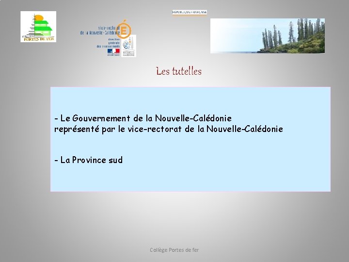 Les tutelles - Le Gouvernement de la Nouvelle-Calédonie représenté par le vice-rectorat de la