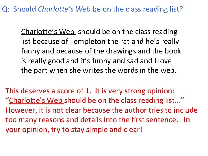 Q: Should Charlotte’s Web be on the class reading list? Charlotte’s Web should be