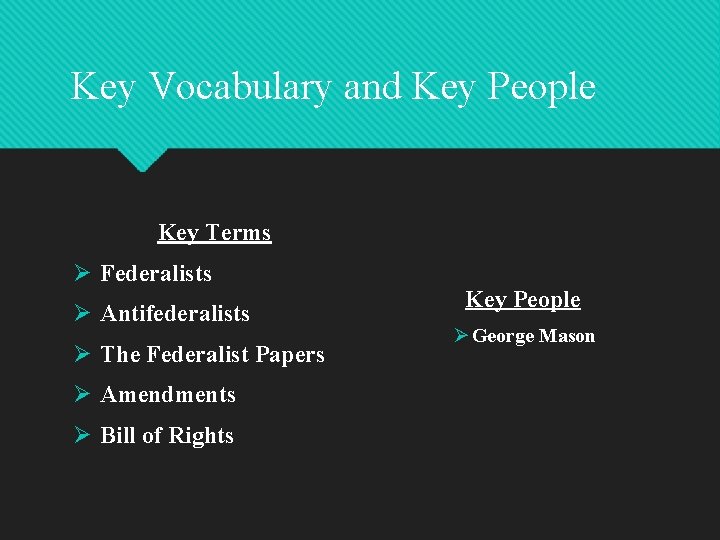 Key Vocabulary and Key People Key Terms Ø Federalists Ø Antifederalists Ø The Federalist Key Vocabulary and Key People Key Terms Ø Federalists Ø Antifederalists Ø The Federalist