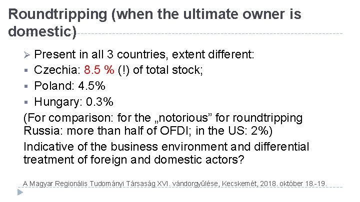 Roundtripping (when the ultimate owner is domestic) Present in all 3 countries, extent different: Roundtripping (when the ultimate owner is domestic) Present in all 3 countries, extent different: