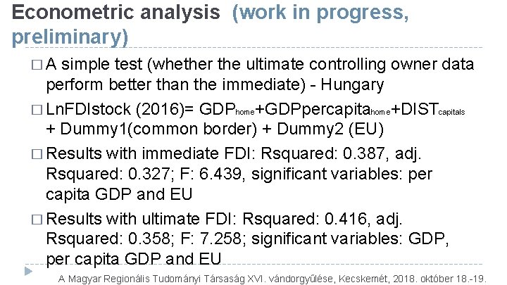 Econometric analysis (work in progress, preliminary) �A simple test (whether the ultimate controlling owner Econometric analysis (work in progress, preliminary) �A simple test (whether the ultimate controlling owner