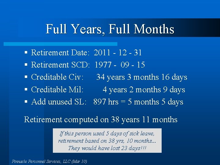 Full Years, Full Months § § § Retirement Date: 2011 - 12 - 31