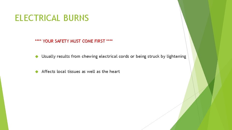 ELECTRICAL BURNS **** YOUR SAFETY MUST COME FIRST **** Usually results from chewing electrical