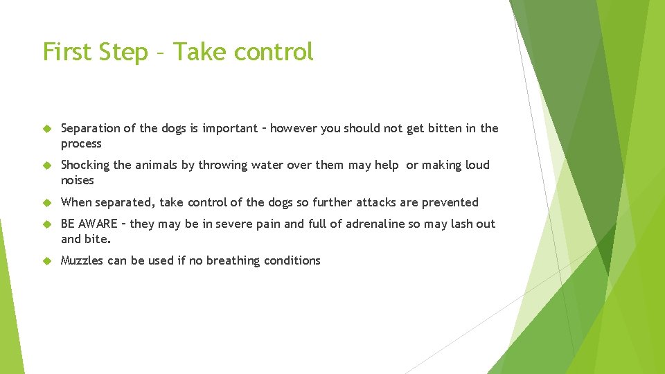 First Step – Take control Separation of the dogs is important – however you