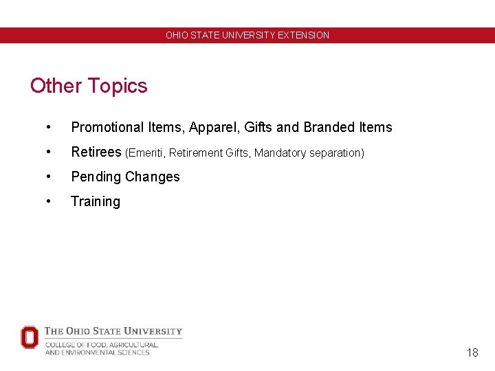 OHIO STATE UNIVERSITY EXTENSION Other Topics • Promotional Items, Apparel, Gifts and Branded Items