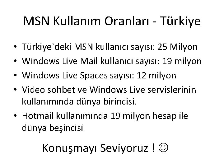 MSN Kullanım Oranları - Türkiye`deki MSN kullanıcı sayısı: 25 Milyon Windows Live Mail kullanıcı