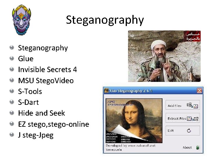 Steganography Glue Invisible Secrets 4 MSU Stego. Video S-Tools S-Dart Hide and Seek EZ