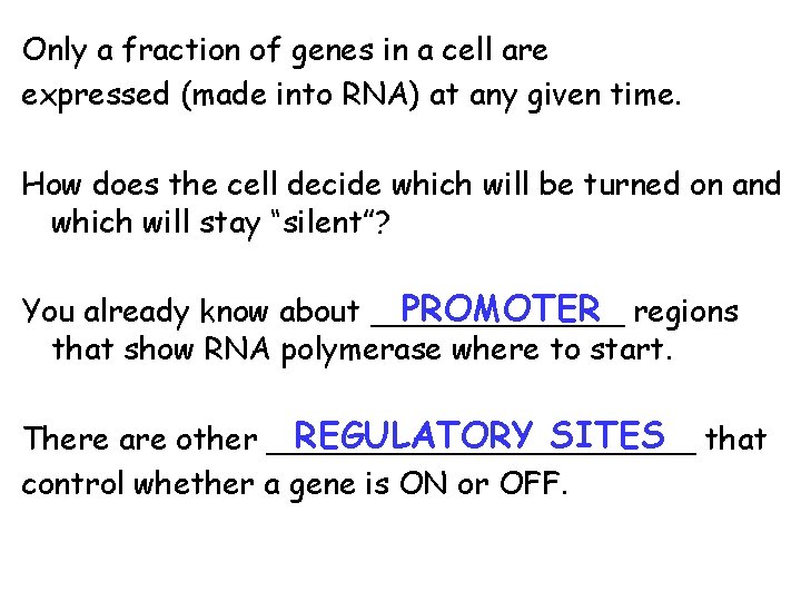 Only a fraction of genes in a cell are expressed (made into RNA) at