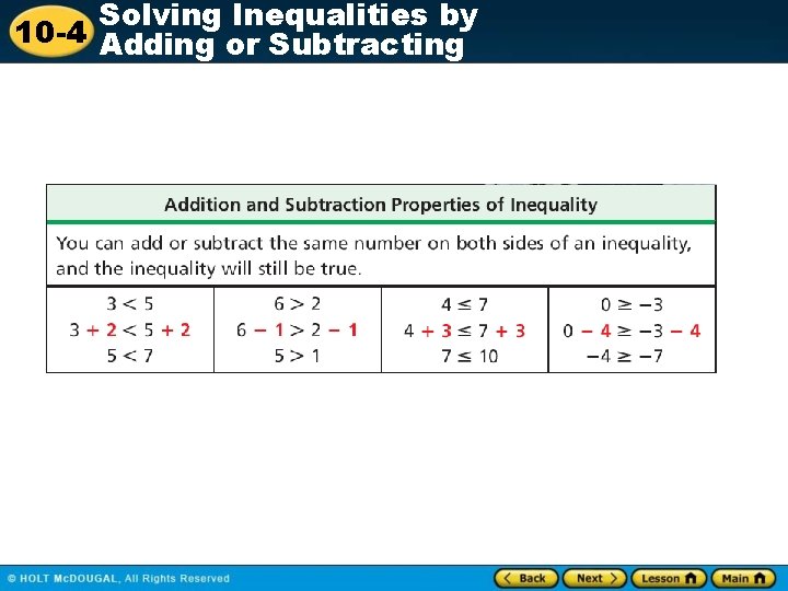 Solving Inequalities by 10 -4 Adding or Subtracting 