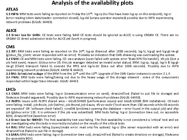 ATLAS Analysis of the availability plots 1. 1 INFN: SRM tests were failing as