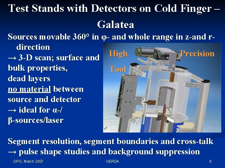 Test Stands with Detectors on Cold Finger – Galatea Sources movable 360° in φ-