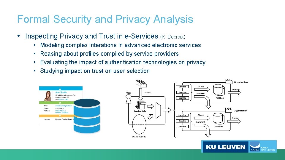 Formal Security and Privacy Analysis • Inspecting Privacy and Trust in e-Services (K. Decroix)