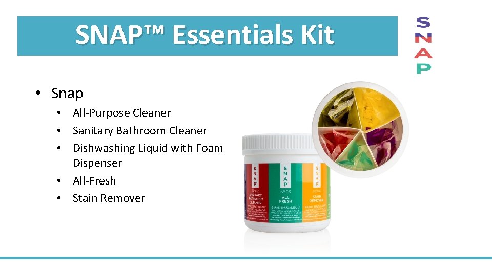 SNAP™ Essentials Kit • Snap • All-Purpose Cleaner • Sanitary Bathroom Cleaner • Dishwashing