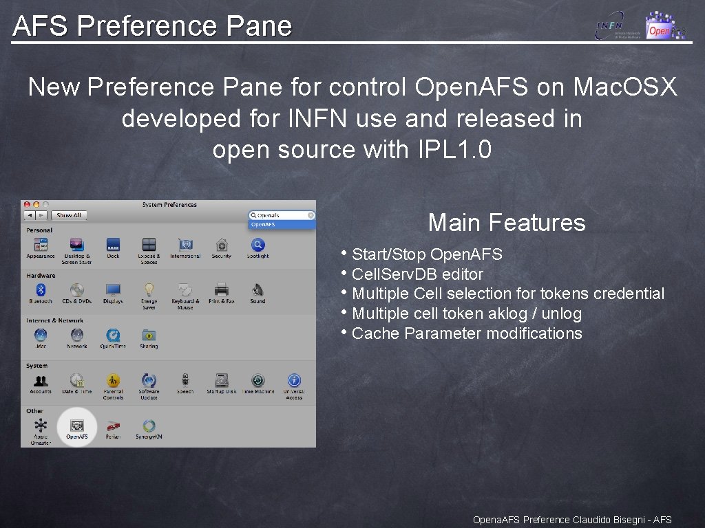 AFS Preference Pane New Preference Pane for control Open. AFS on Mac. OSX developed