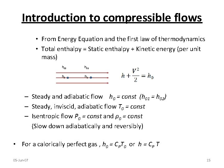 Introduction to compressible flows • From Energy Equation and the first law of thermodynamics