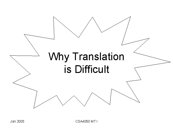 Why Translation is Difficult Jan 2005 CSA 4050 MT I 