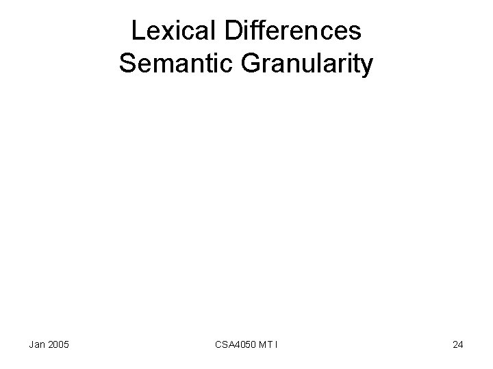 Lexical Differences Semantic Granularity Jan 2005 CSA 4050 MT I 24 