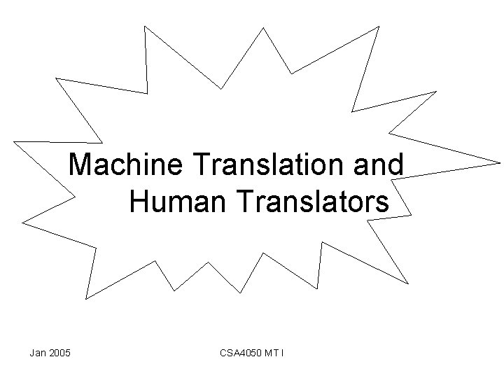 Machine Translation and Human Translators Jan 2005 CSA 4050 MT I 