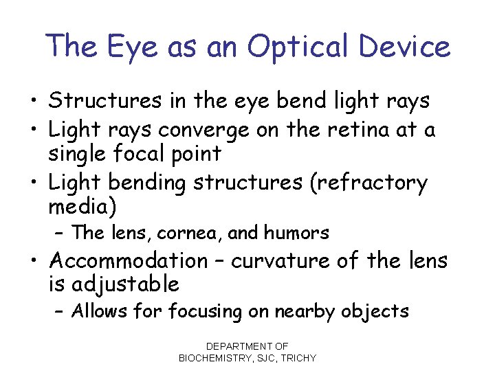 The Eye as an Optical Device • Structures in the eye bend light rays