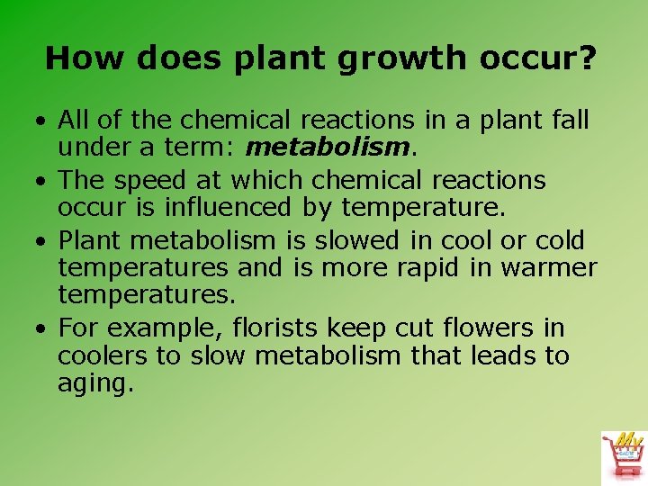 How does plant growth occur? • All of the chemical reactions in a plant