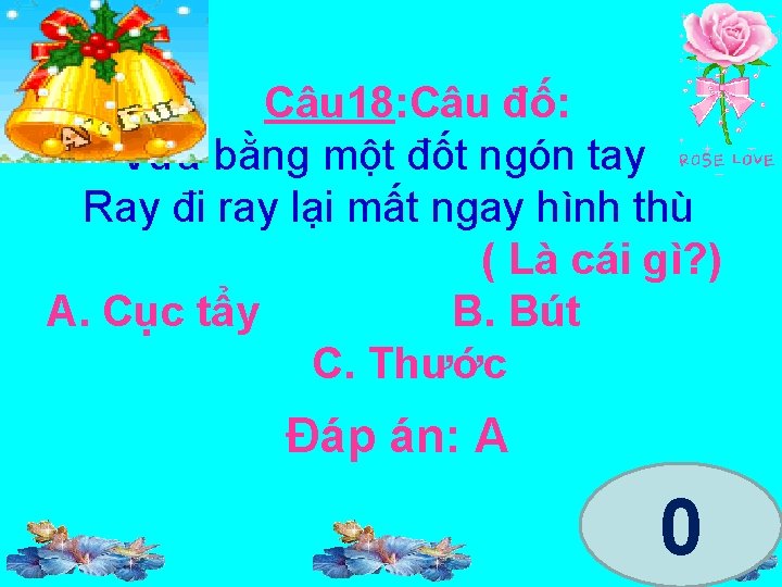 Câu 18: Câu đố: Vừa bằng một đốt ngón tay Ray đi ray lại