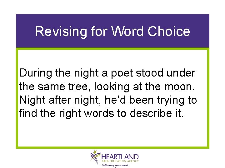 Revising for Word Choice During the night a poet stood under the same tree,