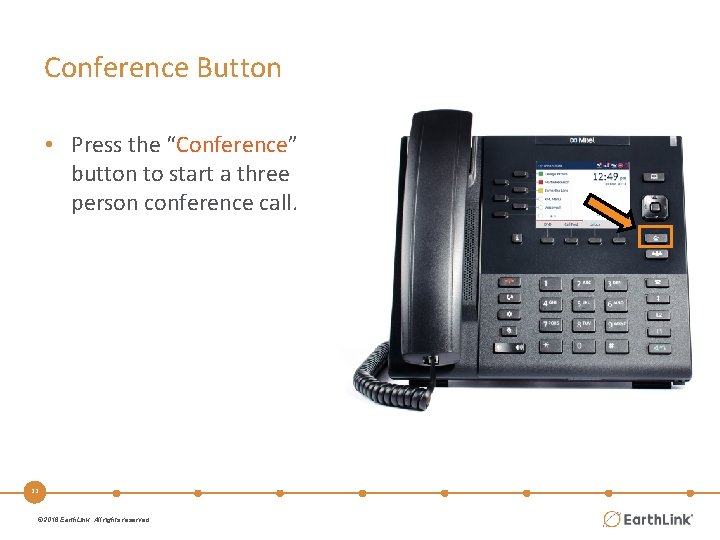 Conference Button • Press the “Conference” button to start a three person conference call.