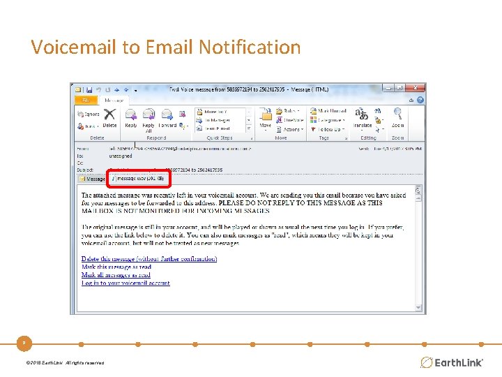 Voicemail to Email Notification 9 © 2016 Earth. Link. All rights reserved. 