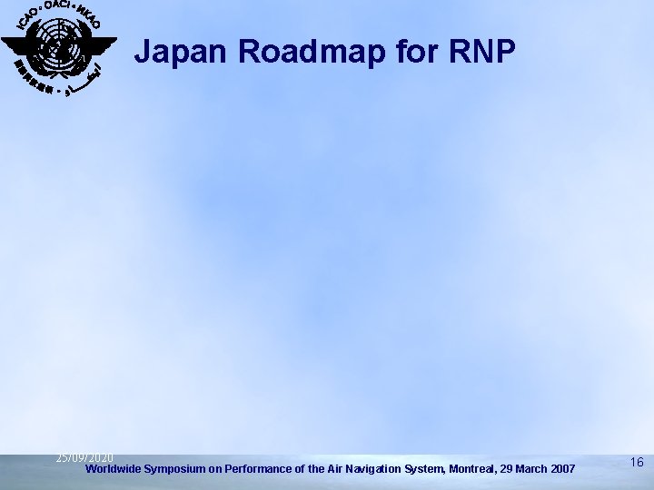 Japan Roadmap for RNP 25/09/2020 Worldwide Symposium on Performance of the Air Navigation System,