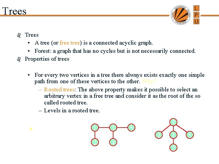 Trees b b Trees • A tree (or free tree) is a connected acyclic