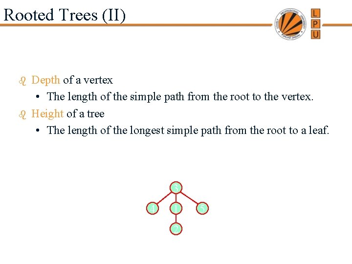 Rooted Trees (II) b b Depth of a vertex • The length of the