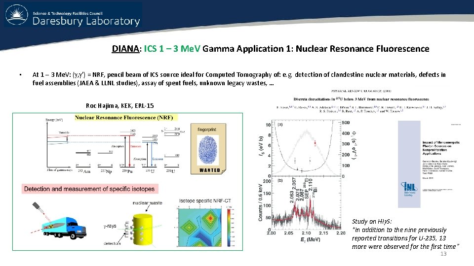 DIANA: ICS 1 – 3 Me. V Gamma Application 1: Nuclear Resonance Fluorescence • DIANA: ICS 1 – 3 Me. V Gamma Application 1: Nuclear Resonance Fluorescence •
