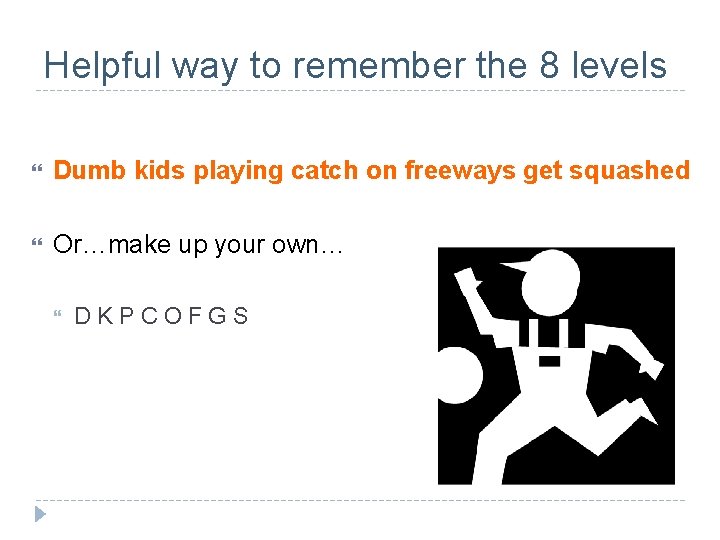Helpful way to remember the 8 levels Dumb kids playing catch on freeways get Helpful way to remember the 8 levels Dumb kids playing catch on freeways get