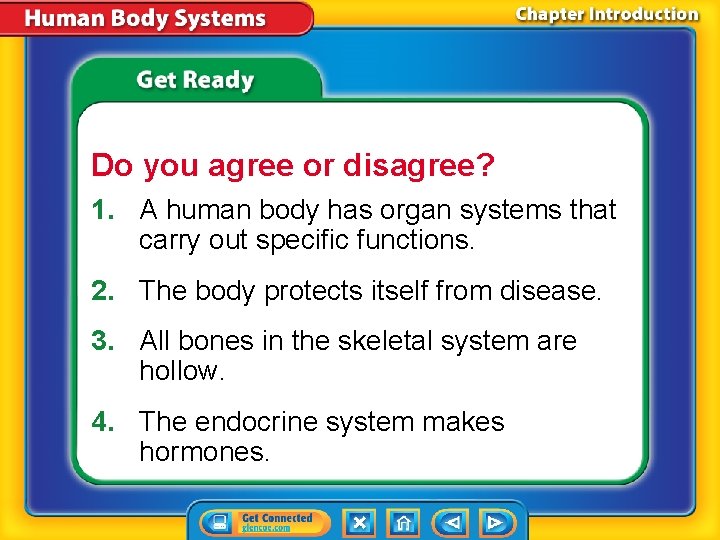 Do you agree or disagree? 1. A human body has organ systems that carry