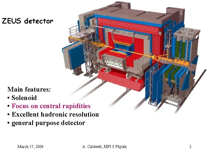 ZEUS detector Main features: • Solenoid • Focus on central rapidities • Excellent hadronic