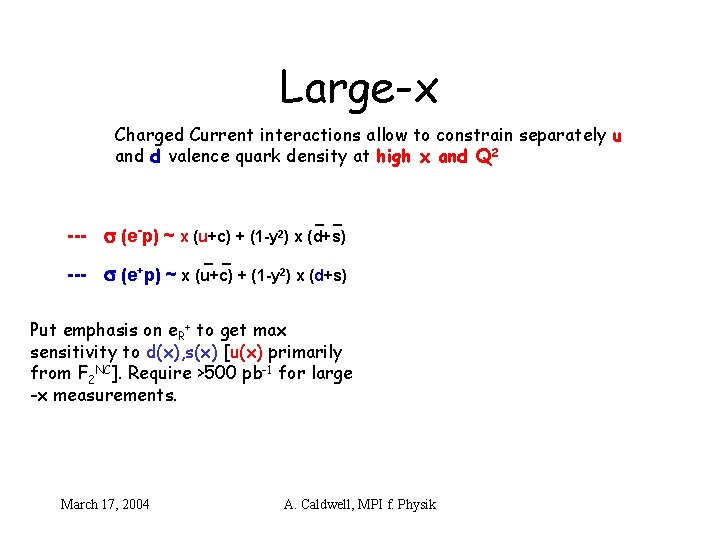 Large-x Charged Current interactions allow to constrain separately u and d valence quark density