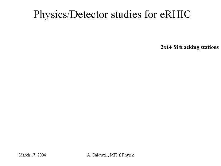 Physics/Detector studies for e. RHIC 2 x 14 Si tracking stations March 17, 2004