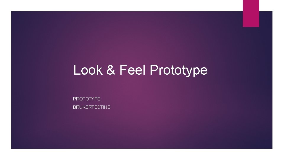 Look & Feel Prototype PROTOTYPE BRUKERTESTING 