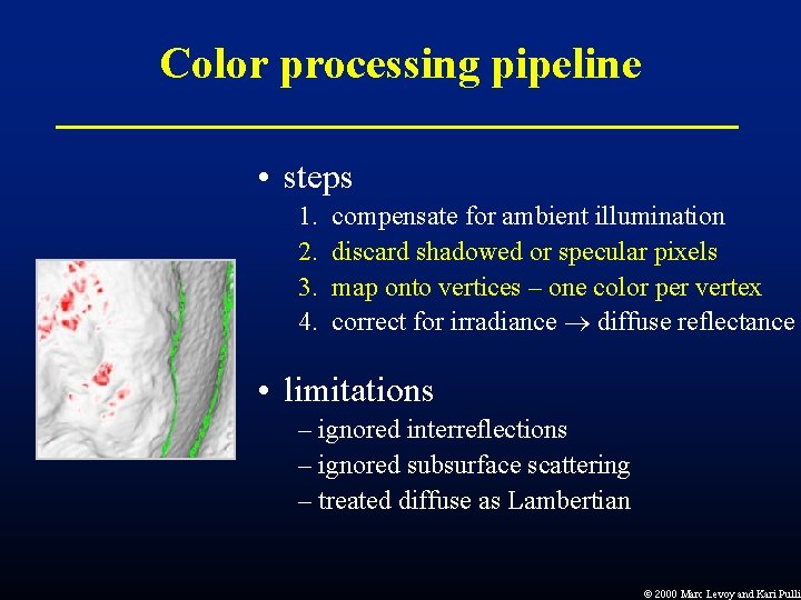 Color processing pipeline • steps 1. 2. 3. 4. compensate for ambient illumination discard Color processing pipeline • steps 1. 2. 3. 4. compensate for ambient illumination discard