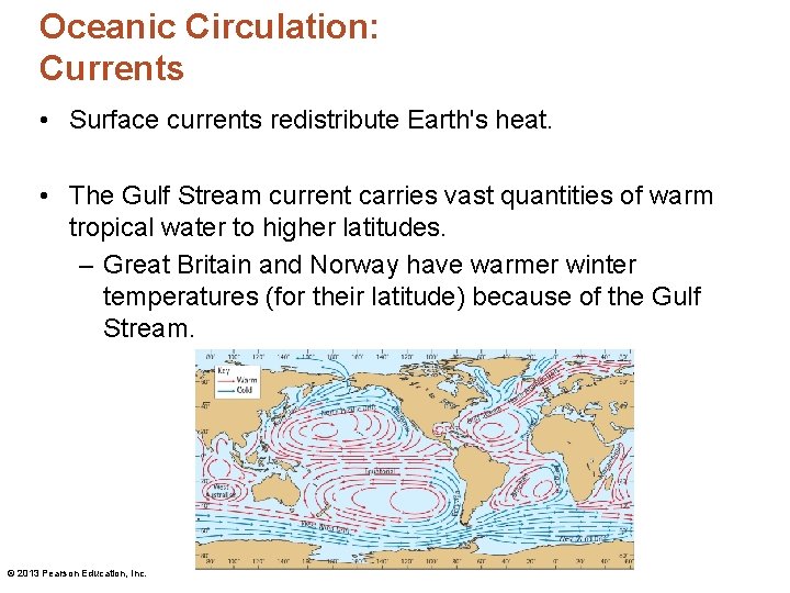 Oceanic Circulation: Currents • Surface currents redistribute Earth's heat. • The Gulf Stream current