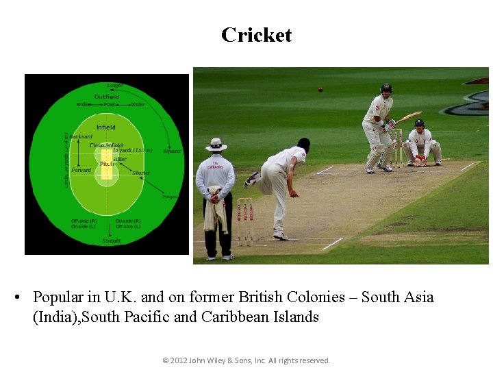 Cricket • Popular in U. K. and on former British Colonies – South Asia