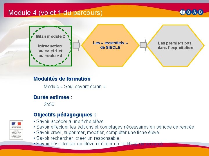 Module 4 (volet 1 du parcours) Bilan module 2 Introduction au volet 1 et