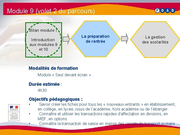 Module 9 (volet 2 du parcours) Bilan module 7 Introduction aux modules 9 et