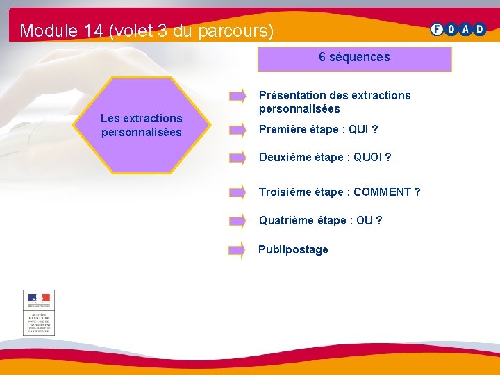 Module 14 (volet 3 du parcours) 6 séquences Les extractions personnalisées Présentation des extractions