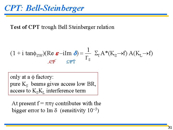 CPT: Bell-Steinberger Test of CPT trough Bell Steinberger relation (1 + i tanf. SW)(Re CPT: Bell-Steinberger Test of CPT trough Bell Steinberger relation (1 + i tanf. SW)(Re