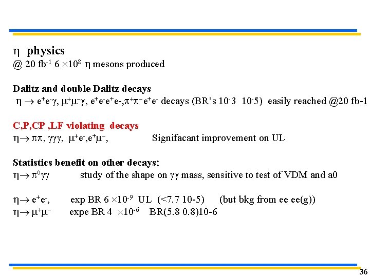 h physics @ 20 fb-1 6 108 h mesons produced Dalitz and double Dalitz h physics @ 20 fb-1 6 108 h mesons produced Dalitz and double Dalitz