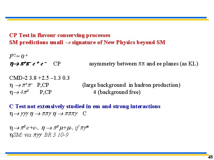 CP Test in flavour conserving processes SM predictions small signature of New Physics beyond CP Test in flavour conserving processes SM predictions small signature of New Physics beyond