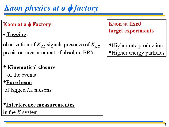 Kaon physics at a f factory Kaon at a f Factory: · Tagging: observation Kaon physics at a f factory Kaon at a f Factory: · Tagging: observation