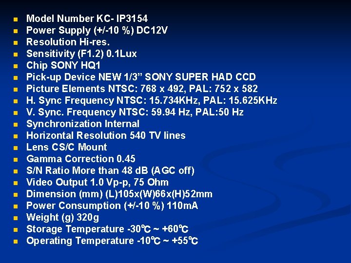 n n n n n Model Number KC- IP 3154 Power Supply (+/-10 %) n n n n n Model Number KC- IP 3154 Power Supply (+/-10 %)