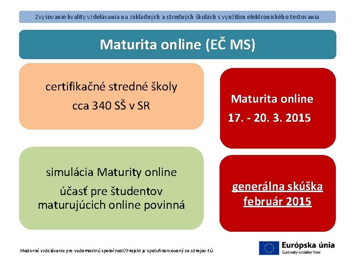 Zvyšovanie kvality vzdelávania na základných a stredných školách s využitím elektronického testovania Maturita online